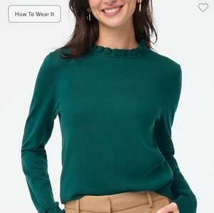 nwt J.Crew Emerald Green Ruffle Neck Sweater Small